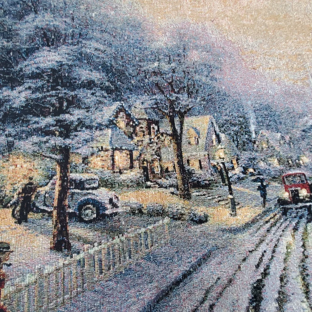 Thomas Kinkaid Woven Wall Tapestry HOMETOWN CHRISTMAS Made In USA NWT 36